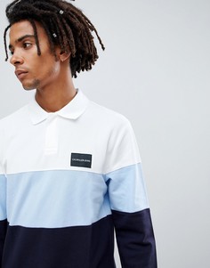 Поло регби в стиле колор блок с длинными рукавами и логотипом Calvin Klein Jeans - Синий