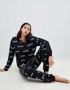 Пижамный лонгслив и джоггеры с логотипом DKNY - Черный