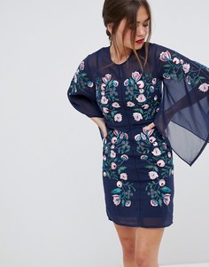 Платье шифт с рукавами кимоно и вышивкой Frock & Frill - Темно-синий
