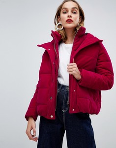 Розовая дутая бархатная куртка River Island - Розовый