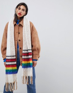Длинный пушистый шарф в клетку с радужной отделкой ASOS DESIGN - Коричневый