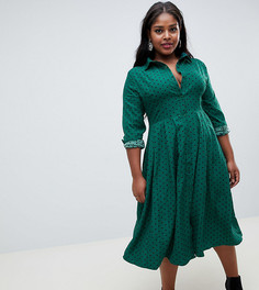 Платье-рубашка миди в горошек со складками на юбке Glamorous Curve - Зеленый