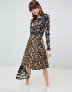 Джинсовая юбка с леопардовым принтом Mads Norgaard - Коричневый