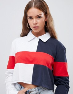 Двухцветная укороченная рубашка регби с длинными рукавами Boohoo - Мульти