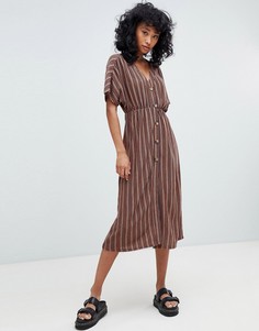 Платье миди в полоску на пуговицах Pull&Вear - Мульти Pull&;Bear