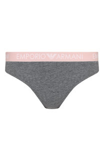 Хлопковые трусы-стринги с логотипом бренда Emporio Armani