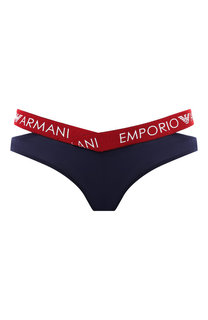 Хлопковые трусы-слипы с логотипом бренда Emporio Armani