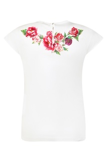 Белая футболка с вышивкой и кристаллами Dolce&Gabbana Kids