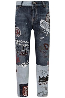 Комбинированные джинсы с отделкой Dolce&Gabbana Kids