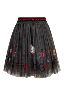 Черная юбка с принтом и нашивками Dolce&Gabbana Kids