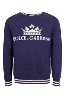 Синий джемпер с контрастной отделкой Dolce&Gabbana Kids