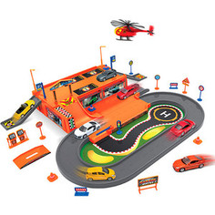 Игровой набор Welly Гараж, включает 3 машины и вертолет (96030)