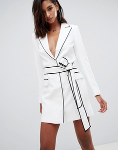 Белое платье с поясом и контрастной отделкой Missguided - Мульти