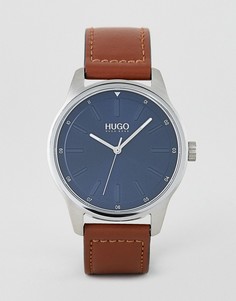 Часы с синим циферблатом и коричневым кожаным ремешком HUGO 1530029 Dare - Коричневый