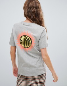 Свободная футболка с графическим принтом на спине Stussy - Серый
