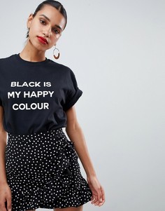 Футболка с принтом Black Is My Hapy Colour PrettyLittleThing - Черный