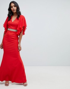 Красное декорированное платье макси с оборками на рукавах Lipsy - Красный