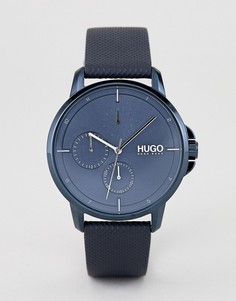 Часы с синим циферблатом и кожаным ремешком HUGO 1530033 Focus - Синий