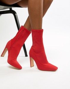 Красные полусапожки с квадратным носком Missguided - Красный