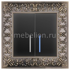 Выключатель двухклавишный с подсветкой Antik (Черный матовый) WL08-SW-2G-2W+WL08-SW-2G-LED Werkel