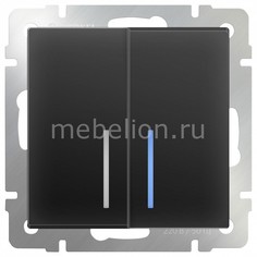 Выключатель двухклавишный с подсветкой без рамки Черный матовый WL08-SW-2G-LED Werkel