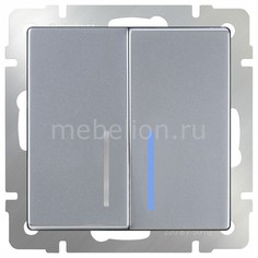 Выключатель проходной двухклавишный с подсветкой без рамки Серебряный WL06-SW-2G-2W-LED Werkel