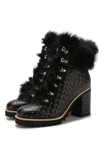Кожаные ботильоны с внутренней отделкой из меха кролика на устойчивом каблуке Le Silla