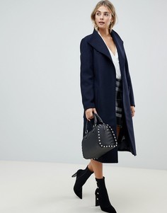 Пальто с высоким воротом и поясом Fashion Union - Темно-синий