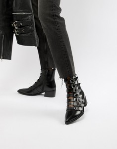 Черные кожаные ботинки на плоской подошве с пряжками E8 By MIISTA Tuva - Черный Eeight