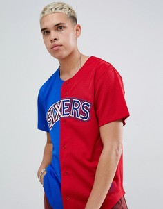 Красно-синяя футболка с пуговицами спереди Mitchell & Ness Philadelphia 76Ers - Синий