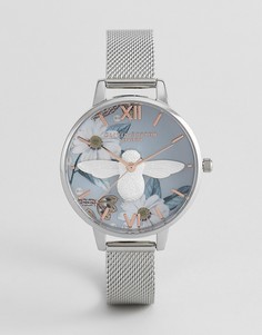 Серебристые часы с сетчатым браслетом Olivia Burton OB16BF18 - Серебряный
