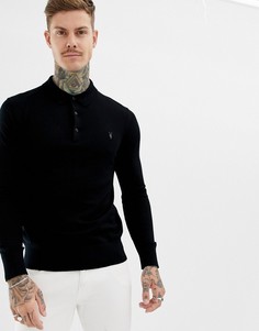 Черное поло с длинными рукавами из 100% мериносовой шерсти AllSaints - Серый