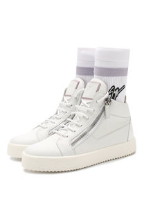Высокие кожаные кеды с текстильной вставкой Giuseppe Zanotti Design