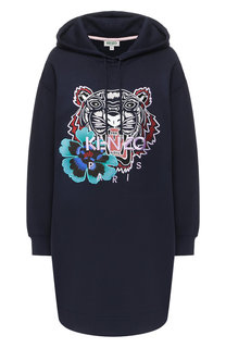 Хлопковое платье с капюшоном и логотипом бренда Kenzo