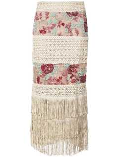 fringed embroidered pencil skirt Patbo