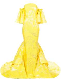расклешенное длинное платье с вышивкой Christian Siriano