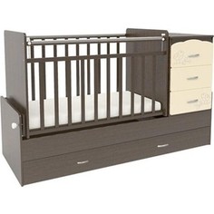 Кроватка трансформер СКВ Компани 4 ящика, маятник поперечный фасад-птички, венге-бежевый 951038-9