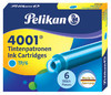 Картридж Pelikan INK 4001 TP/6 (301705) бирюзовые чернила для ручек перьевых (6шт) Пеликан