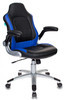 Кресло игровое БЮРОКРАТ Viking-1, на колесиках, искусственная кожа, черный/синий [viking-1/bl+blue]