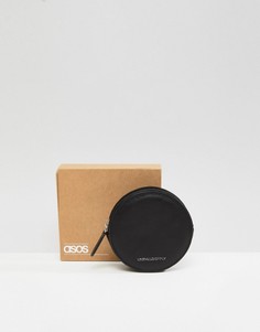 Черный круглый кожаный кошелек для монет с серебристым тиснением ASOS DESIGN - Черный