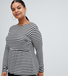 Футболка в полоску с баской PrettyLittleThing Plus - Мульти