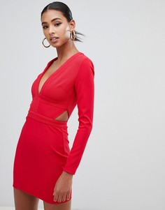 Платье мини в рубчик с декольте и вырезами In The Style Tammy Hembrow - Красный