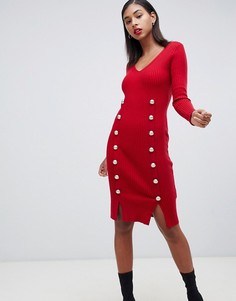 Красное трикотажное обтягивающее платье с пуговицами Morgan - Красный