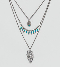 Ожерелье с бирюзовыми камнями Sacred Hawk - Серебряный