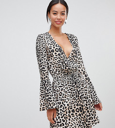 Платье с леопардовым принтом и расклешенными рукавами Influence Tall - Коричневый