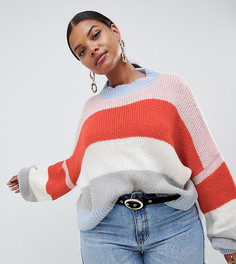 Джемпер с полосками пастельных тонов и пышными рукавами Missguided Plus - Мульти