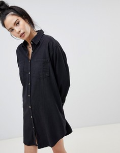 Черное выбеленное джинсовое платье-рубашка Pull&Bear - Черный Pull&;Bear