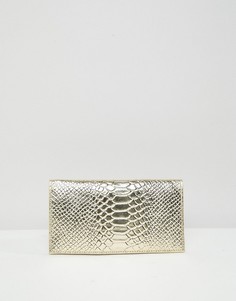 Кожаный кошелек с рисунком крокодиловой кожи и оттенком металлик ASOS DESIGN - Золотой