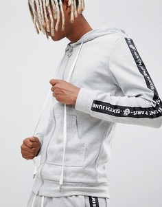 Худи на молнии с фирменными полосками на рукавах Sixth June - Серый