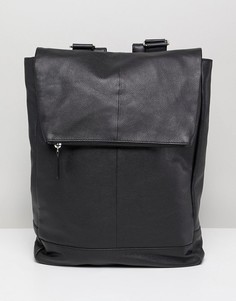 Черный кожаный рюкзак с отделением для ноутбука ASOS DESIGN - Черный